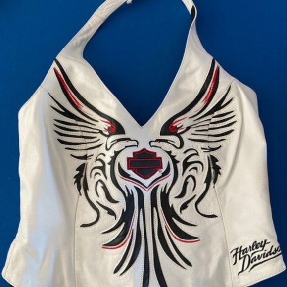 Harley Davidson Leather Halter White Red and black - Picture 2 of 4
